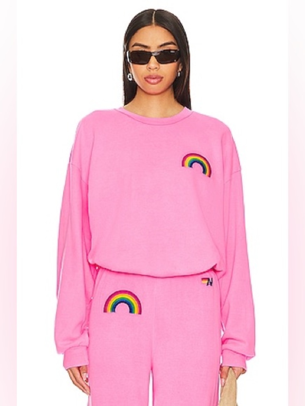 Aviator Nation Rainbow Embroidery Relaxed Crew Sweatshirt